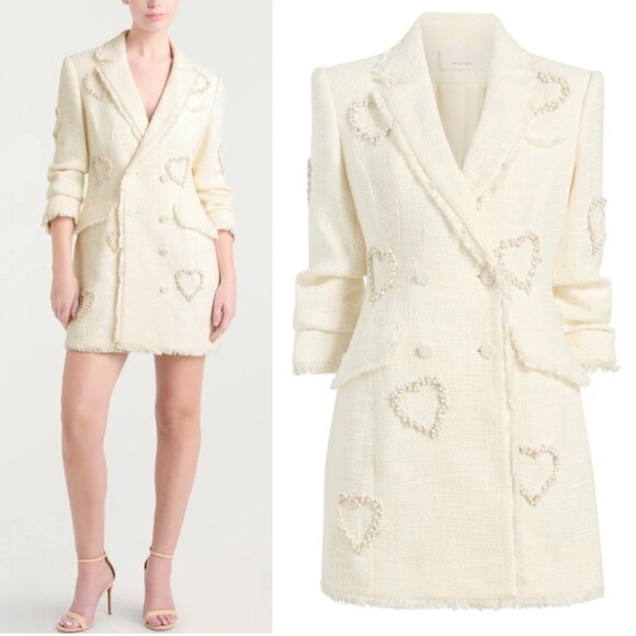 BEST NWT Cinq a Sept 5a7 Beaded Heart Joel Mini Dress - Gardenia Ivory Tweed - Picture 4 of 9